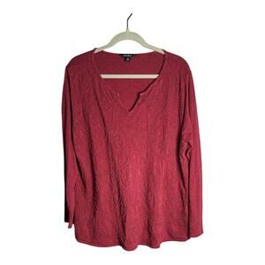 Lucky Brand Maroon Embroidered Long Sleeve Tunic Plus Size 1X
